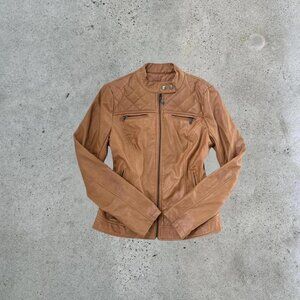 2000s tan leather jacket